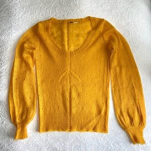 H&M Wool woven gold sweater decorative cutout semi sheer balloon Sleeve canary